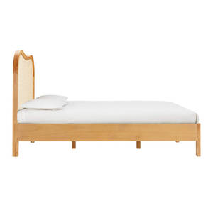 Marco de cama de matrimonio doble moderno, madera maciza de caoba y Ratán, diseño ondulado, muebles para el hogar con características de almacenamiento para uso en el dormitorio - Product Image 6