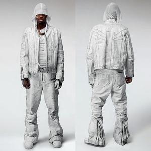 Conjunto de Chaqueta y Pantalones de Cuero Estilo Urbano Personalizado al por Mayor, Chaqueta de Cuero de Peso Pesado, Conjuntos de Cuero para Hombre - Product Image 4