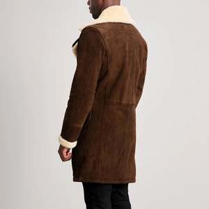 เสื้อโค้ทหนังกลับสีน้ำตาลสำหรับผู้ชาย แบบกระดุมสองแถว บุขนแกะ - Product Image 5