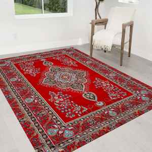 Turkish Design Red Printed Area Rug, Vintage Style Rug,Nonwoven Thin Rug - Product Image 1