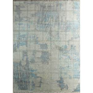 Tapis Uvenuti noué à la main en laine et soie, motif abstrait bleu oriental, modèle de designer de haute qualité pour chambre et salon Skws-57 - Product Image 1