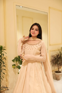 Robe Pakistan Flair Anarkali avec Dupatta Solid Ivory Long Indian & Pakistanais Vêtements - Product Image 4