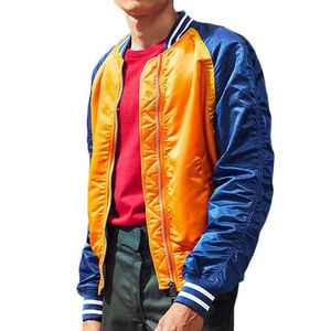 Blouson aviateur pour homme en polyester 100% de haute qualité pour les universités de sororité col montant et manches bleues pour l'hiver - Product Image 1