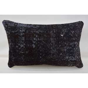 Black Wool Kantha Patchwork <b>Bolster</b> <b>Pillow</b> 12x20 Inches Woven Vintage Embroidered Print Oriental Style Soft Decorative Non-Slip - Product Image 1