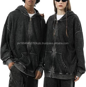 Sweat-shirt à capuche oversize vintage basique pour femmes, veste ample délavée à l'acide, style Y2k rétro grunge, fermeture éclair, coupe ample - Product Image 3