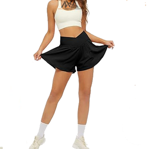 กระโปรงกางเกงกีฬาแบบไขว้สำหรับผู้หญิง-ดีไซน์พลิ้วไหวสำหรับวิ่ง-ผ้ายืด/ไนลอน -ระบายอากาศได้ดีสำหรับเล่นเทนนิสและออกกำลังกาย - Product Image 4