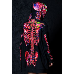 Streetwear logotipo personalizado calavera Halloween Sudadera con capucha de gran tamaño esqueleto Grueso Completo Zip Up sudaderas con capucha hombres - Product Image 4