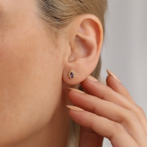 Women's Sterling <b>Silver</b> Boho Style Stud <b>Earrings</b> with Amethyst Gemstone Gold Plated Trendy Handmade <b>Wedding</b> Gift - Product Image 4