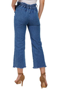 Palazzos du bas de cloche en denim bleu Hutt moderne pour femmes/filles Pantalon cargo à taille moyenne coupe ample et écologique de style mignon avec logo - Product Image 4
