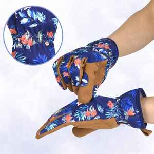 Gants de jardin en cuir de vachette OEM de haute qualité pour femmes Design floral imperméable et respirant pour le travail de jardin à l'épreuve des épines - Product Image 5