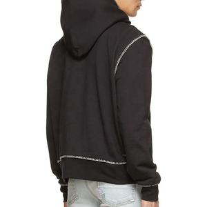 Sweat à capuche en molleton de coton pur Sportish Impex, surpiqûres contrastées, poignets et ourlet en côtes blanches, personnalisé pour homme - Product Image 6