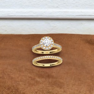 Anillo de compromiso de corte redondo de moissanita de 1,54 quilates con banda a juego, Juego de puntas de diamante en plata para ella - Product Image 2