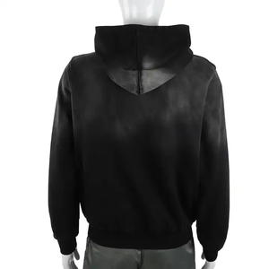 Custom <b>grey</b> distressed sun faded <b>hoodie</b> 400gsm heavyweight <b>men's</b> <b>hoodie</b> french terry cotton acid wash <b>hoodie</b> with no pockets - Product Image 2