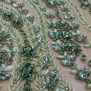 Emerald Garden Luxury <b>Fabric</b> Crystal Embroidered Breathable Brocade Net Lace Mesh <b>Fabric</b> for Home Decor - Product Image 1