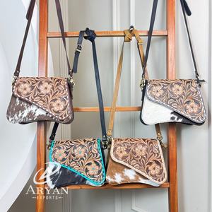 New Classic Genuine Cowhide Bag Luxury Women Shoulder Bag Brand Custom Floral Design Hand Tooled Leather Designer Trendy Handbag - Product Image 1