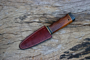 Handmade Luxurious Damascus Sgian Dubh Knife High-Polish Finish Right-Handed Wooden Fixed Hunting Outdoor Utility <b>Leather</b> Sheath - Product Image 6