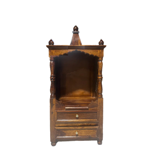 Handcrafted Solid Mango Hand-Carved Wooden Temple Traditional Indian <b>Mandir</b> Home Prayer Shrine Brown Polish Living Room KA5654 - Product Image 5