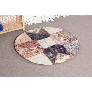 Tapis en Laine de Style Bohème Grand 3.4ft X 3.4ft (103cm X 103cm) Design Patchwork Noir et Beige pour Chambre ou Couloir - Product Image 2