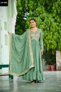 Nuevos Vestidos Largos Anarkali de Diseñador para Mujer, de Seda Vichitra Pesada con Bordado Enriquecido de Zari e Hilo, con Dupatta con Borde de Encaje - Product Image 2