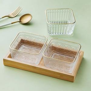 Bol décoratif en verre design avec plateau en bois élégant Centre de table élégant pour la maison, la cuisine, la salle à manger et le salon - Product Image 1