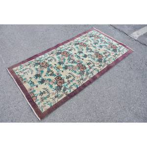 Alfombra de lana turca Vintage 34X65 pies Beige y púrpura clásico área grande rectángulo diseño de retazos para dormitorio con respaldo de látex - Product Image 3