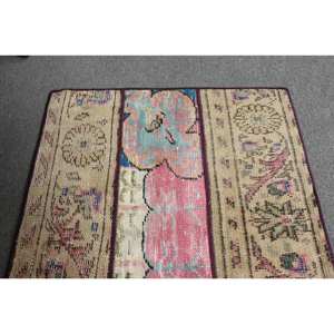 Tapis turc vintage de grande surface 2.2x2.8 pieds Rectangle classique rose beige laine latex abstrait Patchwork Design tapis de chambre de couloir - Product Image 4