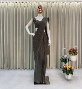 Vêtement de fête pour femmes, style indien traditionnel, ethnique, luxueux, en georgette, broderie, travail de séquence, non cousu, lavable, toutes saisons - Product Image 6