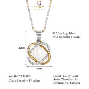 NOVAMART Fine Real Pearl Knot Pendant <b>Necklace</b> <b>Chain</b> 925 Sterling Silver White Gold Rhodium Plated Featuring for Swiss Zirconia - Product Image 6