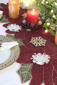 Christmas Decorative and Leaves Design <b>Beaded</b> Runner <b>Placemat</b> Dining Table Fancy Mat Handmade Decorative Runners for Wedding - Product Image 6