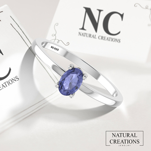 Anillo Apilable de Plata de Ley 925 con Engaste de Puntas, Gema de Tanzanita, Forma Ovalada de Pera, Acabado de Alta Calidad, Moderno y Elegante, Unisex, para Fiestas - Product Image 2