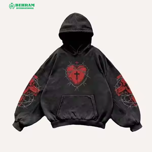 Sweat-shirts à capuche pour hommes 100% Coton Polaire/French Terry, style pull à épaules tombantes, délavé à la pierre vintage, respirant et à séchage rapide - Product Image 3