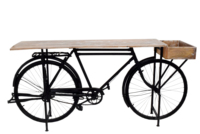 Table de bar en bois de manguier de haute qualité avec structure en fer, design industriel, solide et durable, pour cave à vin, maison, bar extérieur