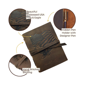 Handmade A5 Vintage <b>Travel</b> Diary USA Flag Eagle Embossed Leather <b>Journal</b> Perfect Promotional Notebook Veteran Day <b>Gift</b> - Product Image 2