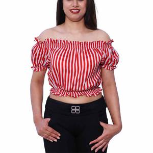 Newly Fashion Design 100% Cotton Plain Style Turtle Neck Dropped Shoulders Elastic Waist Casual Wear Women Crop <b>Top</b> Lining Print - Product Image 1