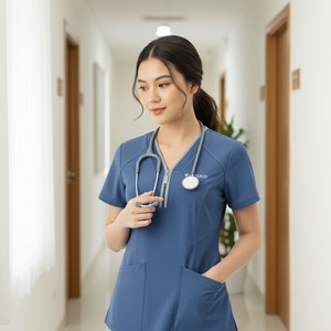 Blusa Médica de Manga Corta con Cuello en V y Media Cremallera para Mujer, Uniforme Médico Elástico y Cómodo con Bolsillos, Ropa de Atención Médica - Product Image 4