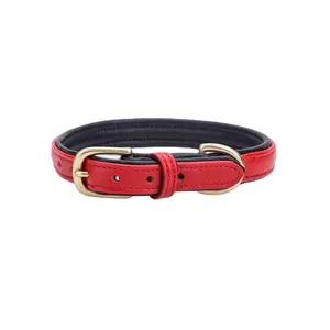 Collier de chien en cuir rouge de qualité supérieure Design rembourré doux Top fournisseur indien fabricant en gros rivet à motif solide - Product Image 1