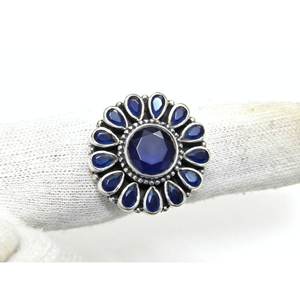 Anillo de ónix azul de Plata de Ley 925, joyería Floral hecha a mano - Product Image 4