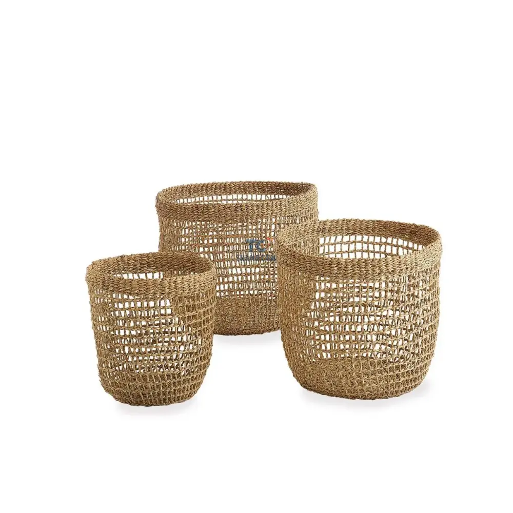 Melhor Escolha Decoração Woven Seagrass Basket Natural Rattan Handmade Straw Basket Com Handle Festival Picnic Basket Cozinha