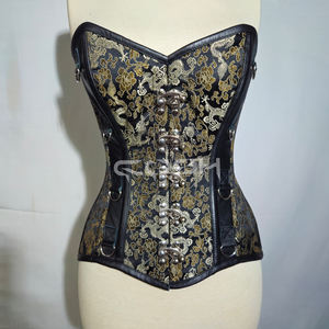 Corset sur mesure en brocart dragon avec garnitures en cuir véritable et baleines en acier robustes - Product Image 1