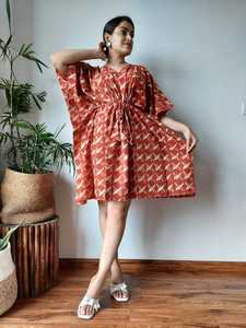 Vestido Kaftan Corto de Verano con Cuello en V, Estampado de Algodón Natural, Holgado, Hecho a Medida, con Cordón Ajustable en la Cintura, para Clientes de Boutique - Product Image 5