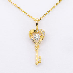 Chaîne à maillons Vietnam en forme de clé ronde taille brillante cadeau pour femmes pierre de zircone cubique solide 10K or jaune pendentif colliers - Product Image 1