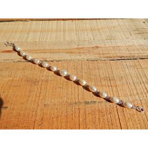 925 Sterling Silver Freshwater Pearl <b>Beaded</b> <b>Bracelet</b> June Birthstone Natural Pearl <b>Bracelet</b> - Product Image 3