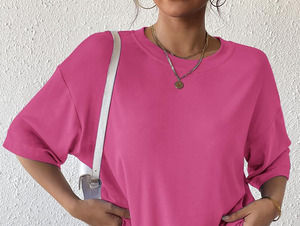 Ensemble de vêtements pour femmes à manches courtes et coupe confortable, t-shirt oversize à épaules tombantes et shorts, ensembles de t-shirts personnalisés pour femmes - Product Image 6