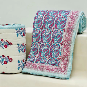 Edredón Kantha indio hecho a mano Reversible de la mejor calidad, tiro de algodón con estampado de bloques a mano, Jaipuri Rajai para uso en hoteles - Product Image 1