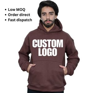 Custom Logo Brown <b>Men</b> Cotton Oversized <b>Hoodies</b> 400 Gsm Low MOQ Competitive Price RTS Ready to Ship Screen Print Embroidery - Product Image 1