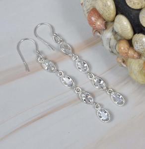 Boucles d'oreilles en pierres précieuses topaze blanche 925 boucles d'oreilles en argent Sterling massif filles boucles d'oreilles en pierre pour femmes boucles d'oreilles en argent bijoux - Product Image 4