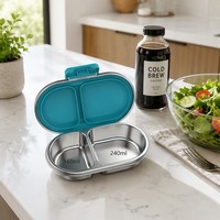 900ml 304 Edelstahl Bento-Box mit 2 Fächern Auslaufsicher Mikrowellengeeignet Mahlzeiten-Vorbereitungsbehälter für Arbeit und Schule