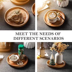 Plateau rond en bois d'acacia pour la cuisine, plateau de service pour la nourriture et les collations, mariage, assiette à dîner en bois - Product Image 2
