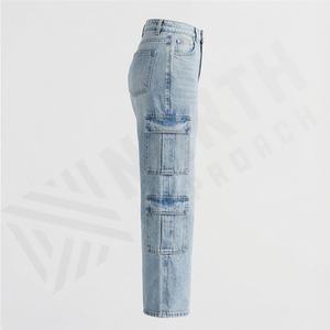 Pantalones Vaqueros Rectos de Mezclilla Lavada con Botones, Transpirables, Color Personalizado, para Mujer, Ropa Casual de Invierno, Pantalones Cargo de Frente Plano, Servicio OEM, en Oferta - Product Image 3