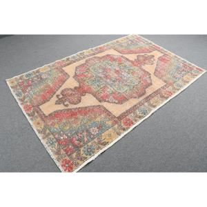 Vintage Area Rug, 4.4x7 ft Turkish Rug, <b>Red</b> Animal Print <b>Wool</b> Rug - Product Image 4